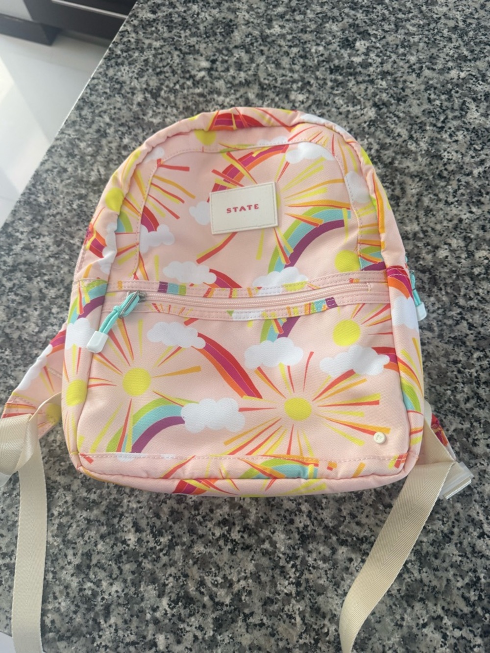 STATE Kids Kane Mini Backpack in Pastel Pink with Rainbow & Sun Print